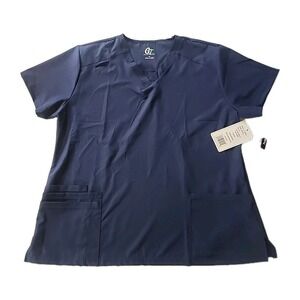 Navy Blue Indigo GT Performance Scrub Top 4-reg + 1 Hidden Zipper Pocket 2X NWT
